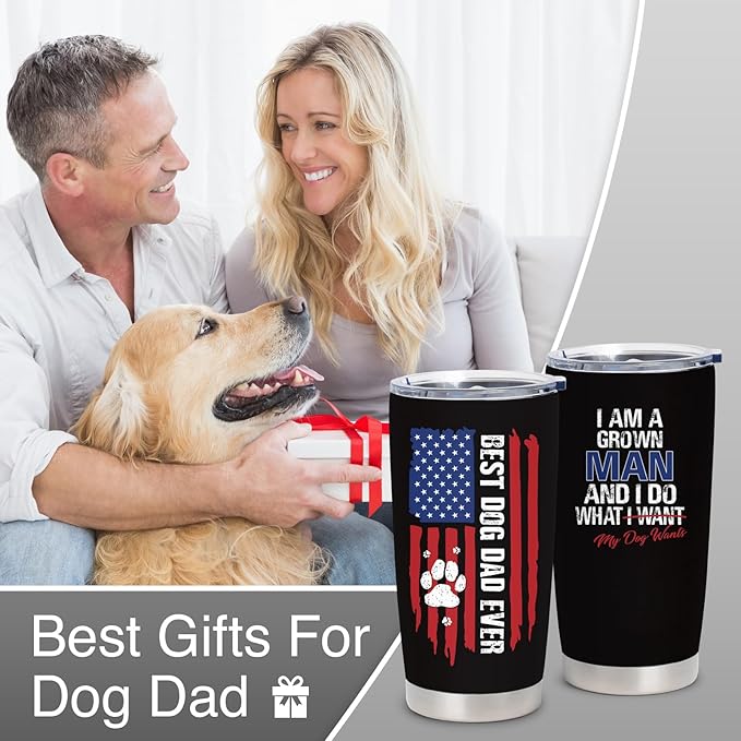 Dog Dad Gifts for Men, Christmas Gifts for Dog's Daddy, Best Dog Dad Ever Gift, Funny Dogs Father Gift Ideas, 20 oz Stainless Steel Tumbler