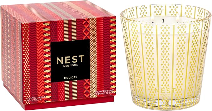 NEST New York Scented 3-Wick Christmas Candle, Holiday - 21.2 oz - Up to 100-Hour Burn Time - Reusable Glass Vessel