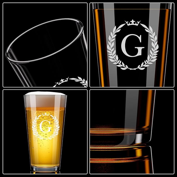 Personalized Beer Glasses Gifts for Men, 16 oz Pint Glasses Monogrammed A-Z Drinking Glass Cups Customized Gift, Unique Christmas Anniversary Birthday Gifts for Men Him Dad Brother Husband Grandpa (G)