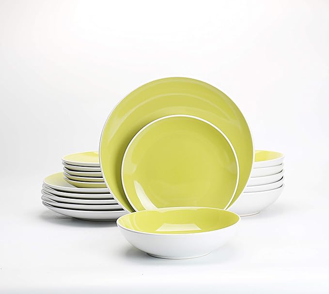 Stoneware 18pc Dinner Set, Outside White + Insdie Green