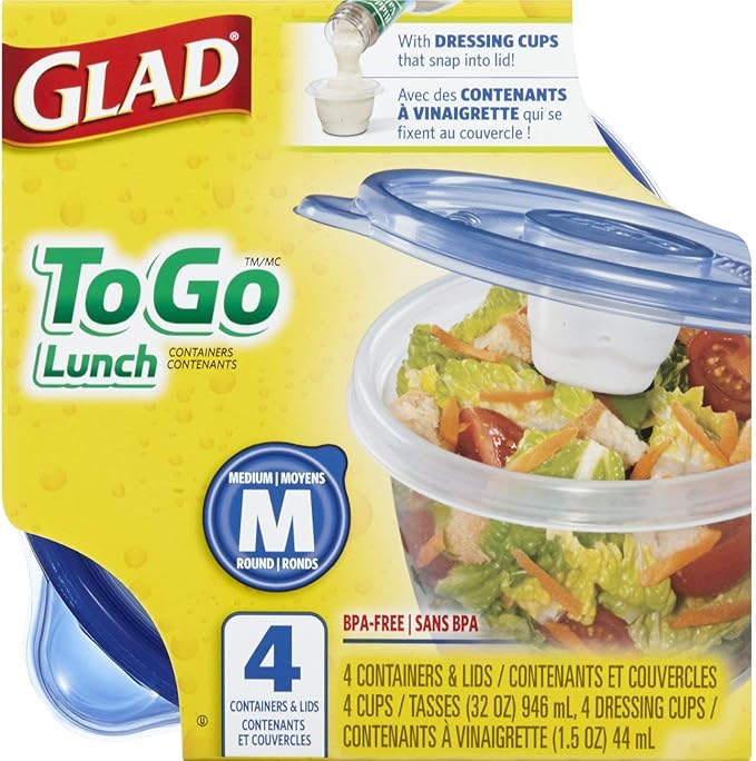 Glad Food Storage Containers - To Go Lunch Containers - 32 Ounce - 4 Containers