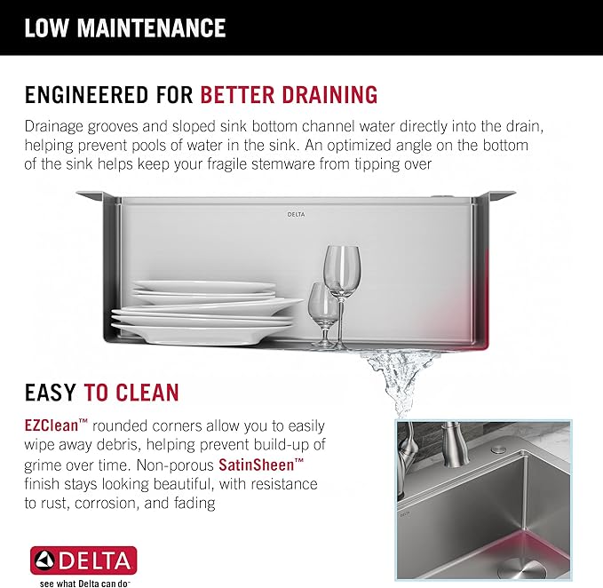 DELTA FAUCET 95A932-25S-SS Lorelai Workstation Kitchen Sink Drop-in Top Mount Stainless Steel Single Bowl with WorkFlow Ledge and Chef’s Kit of 5 Accessories