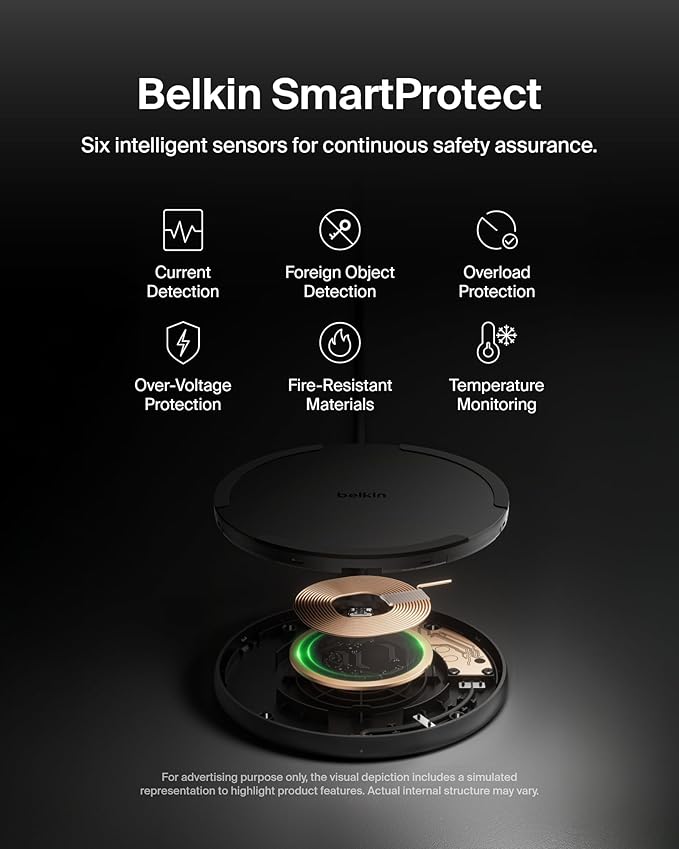 Belkin Wireless Charging Pad 15W - Qi Charger, Charging Station for Apple iPhone 17, iPhone 16/15/14 Series, AirPods, Samsung Galaxy S25, Galaxy S24, Pixel - 5ft Cable Included - Black, 2-Pack