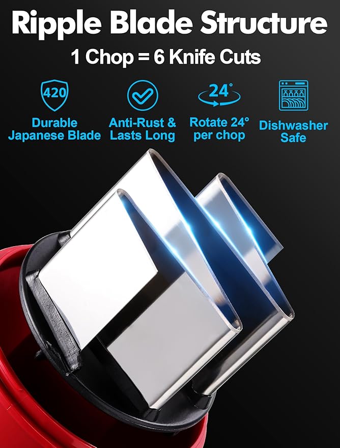 Food Chopper, Hand Chopper Dicer Easy to Clean, Manual Slap Vegetable Cutter Onion Dicer, Garlic Mincer for Onion, Nut, Tomato, Pepper, Celery, etc, Red
