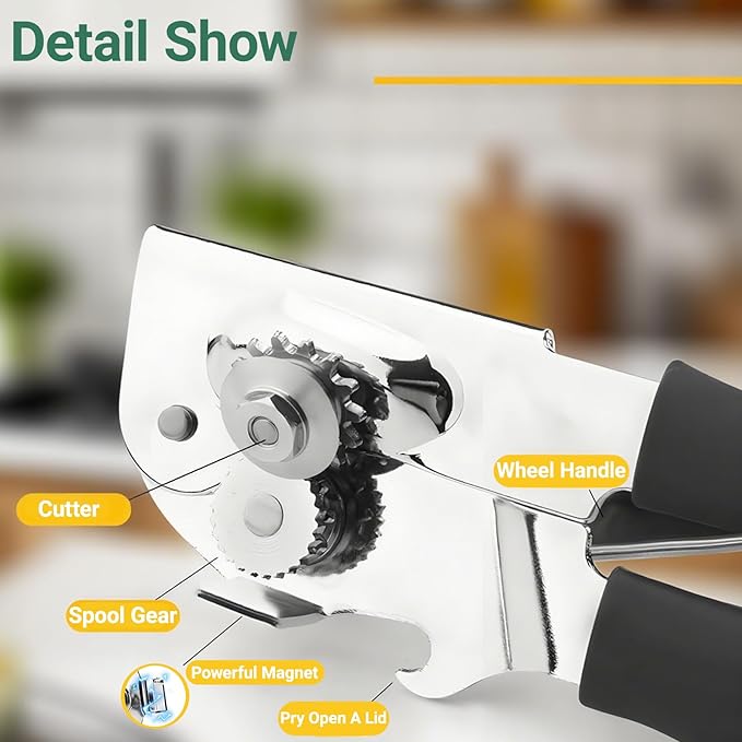 Commercial Can Openers Manual - Hand Crank Can Opener Heavy Duty With Comfortable Extra-Long Handles Swing Away Can Opener for Seniors 3 In 1 Large Handheld Can Open With Ergonomic Handle