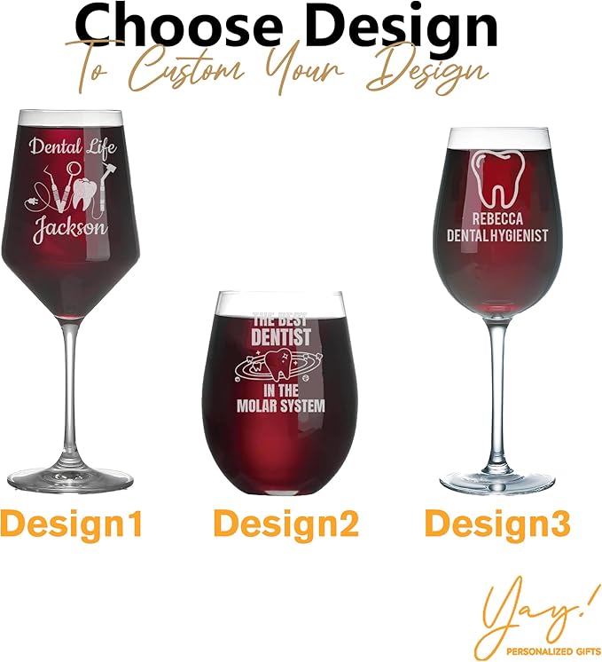 Custom Engraved Wine Glass - Personalized Dentist Gifts, Graduation Gift for Dental Student, Birthday Appreciation Gift for Dentist Assistant Hygienist Medical Graduate (Wine, Dentist)