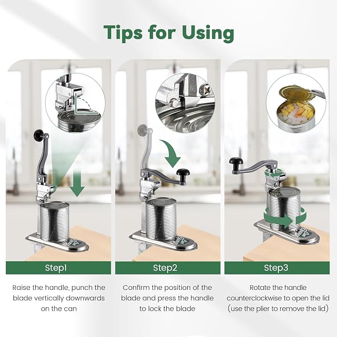 Huanyu Commercial Can Opener Heavy Duty Manual Tabletop Can Opener 28.5'' Height-Adjustable with 3 Stainless Steel Blades&Plated Steel Base for #10 Cans Up to 22” Tall for Restaurant,Bar,Hotel,Home