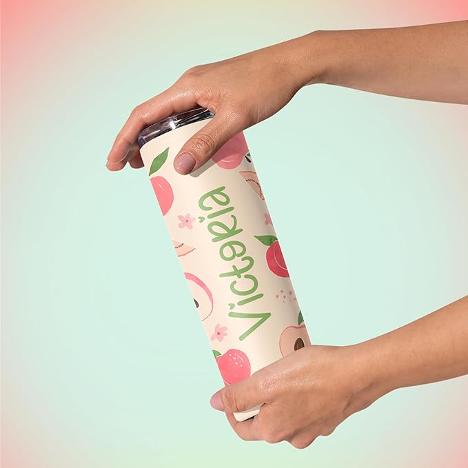 Personalized 20 Oz Skinny Tumbler - Custom Name Skinny Tumbler with Summer Design, BPA-Free Stainless Steel, 6 Designs - Customized Summer Gift