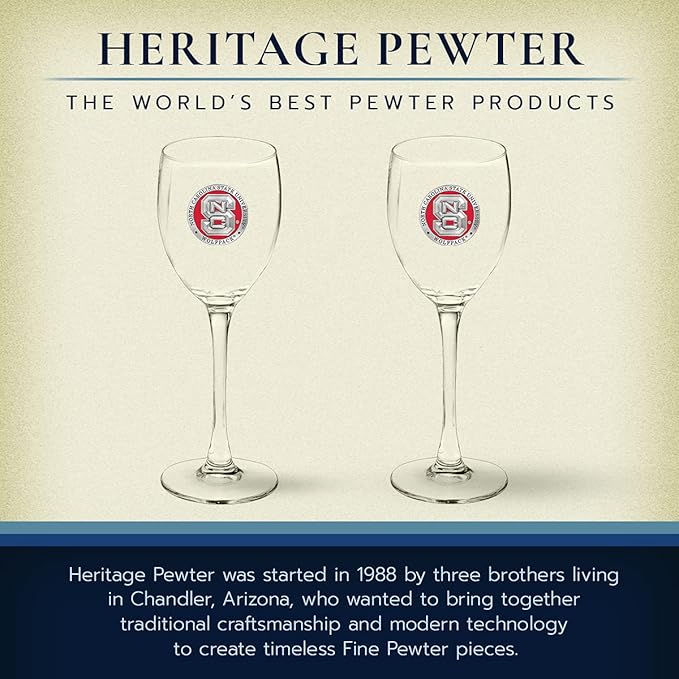 Heritage Pewter North Carolina State Wolfpack Glass Goblets – Set of 2 | 12 OZ Goblet Wine Glasses | Expertly Crafted Pewter Glass