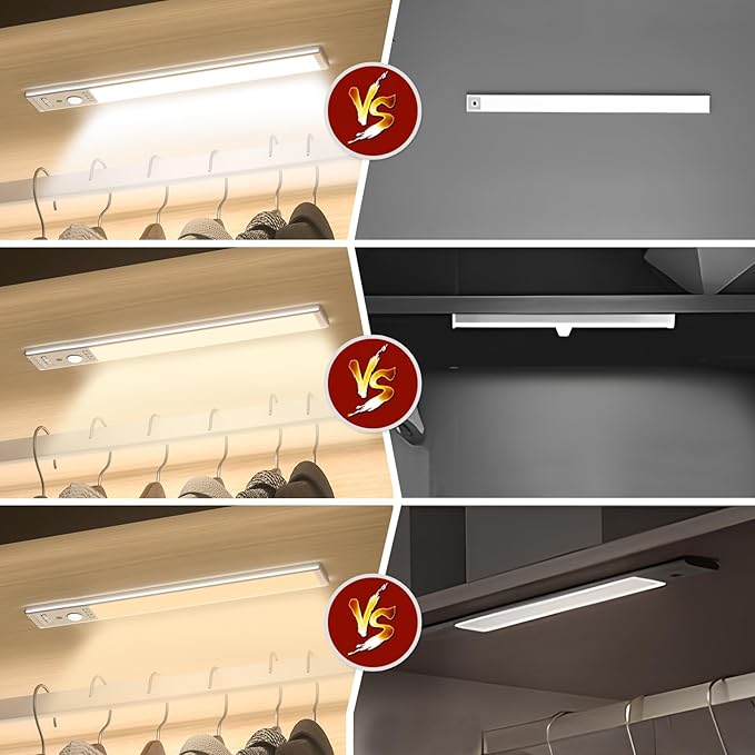 Under Cabinet Lighting, 2Pack Motion Sensor Light Indoor with 3 Color Temps, Rechargeable Under Counter Lights for Kitchen,Dimmable Closet Lights Battery Operated, 76 LED Motion Sensor Light Indoor