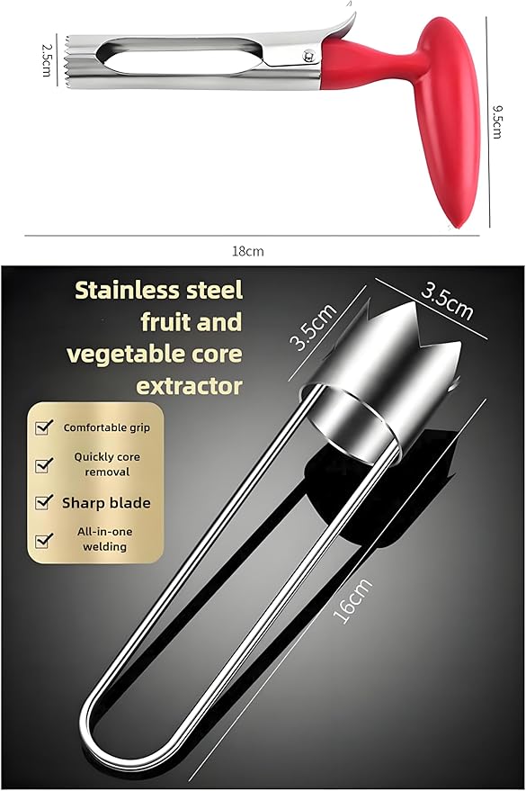 Fruit and Vegetable Corer Pepper Seed Apple Remover Bell Pepper Tomato Corer Tool Stainless Steel Kitchen Gadget (Pepper corer + Apple corer)
