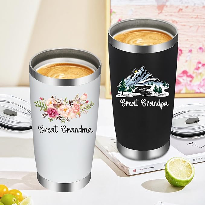 Iridesc Great Grandparents Gifts, Great Grandma and Great Grandpa Insulated Tumbler Set, Gift for Great Grandparents on Christmas, Mother's Day and Father's Day, 20 Oz Black & White