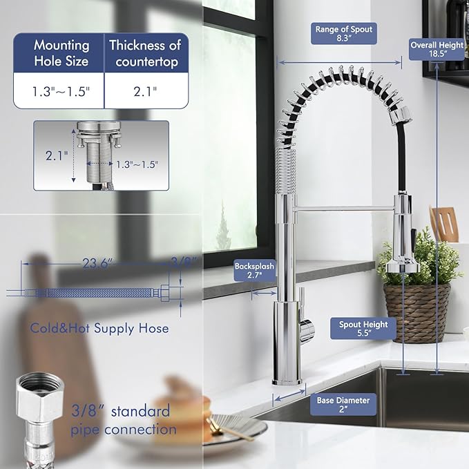 GIMILI Chrome Touchless Kitchen Faucet with Pull Down Sprayer, Motion Sensor Smart Hands-Free Activated Single Hole Spring Faucet for Kitchen Sink