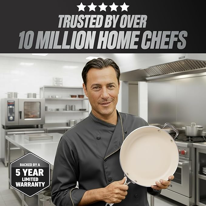 GOTHAM STEEL HAMMERED 14 Inch Non Stick Frying Pans with Lid, Extra Large Frying Pans Nonstick Cooks Family Sized Meals, Non Toxic PFOA Free, Induction Ready, Oven and Dishwasher Safe
