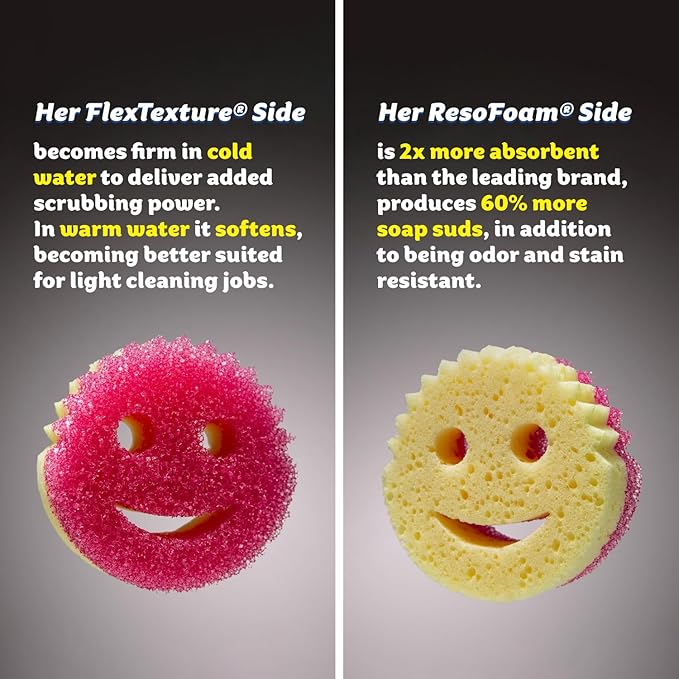 Scrub Daddy Scrub Mommy Kitchen Sponges for Dishes & Wiping Spills - Dual-Sided Dish Scrubber Sponge for Cleaning - Multi-Colored Bulk Pack - Stain & Odor Resistant (9 Count)