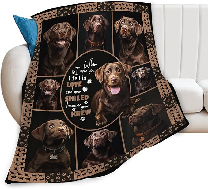 Labrador Blanket Gifts for Girls Boys Chocolate Lab Dog Lovers Throw Blankets Cozy Plush Fleece America Flag Flannel Fuzzy 80"X60"