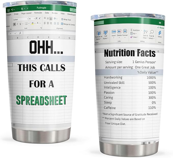Excel Mug - Accountant Gifts for Women/Men, Funny Spreadsheet Mug, 20oz Tumbler
