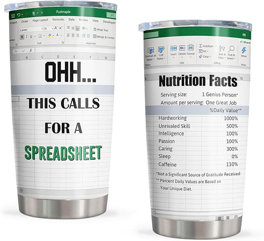 Excel Mug - Accountant Gifts for Women/Men, Funny Spreadsheet Mug, 20oz Tumbler