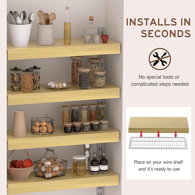 Wooden Wire Shelf Covers for Pantry & Closet – Wire Rack Covers for Shelves, Durable Wood Shelf Covers for Kitchen, Laundry Room, Storage Organization(Yellow Oak,24in*16in)
