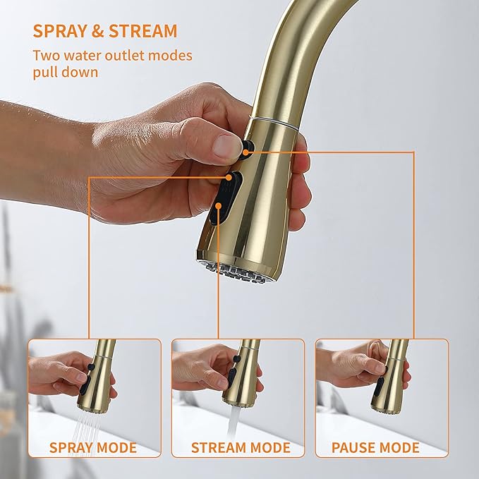 Gold Pull Down Kitchen Faucet with Soap Dispenser - Single Handle High Arc Stainless Steel Faucet