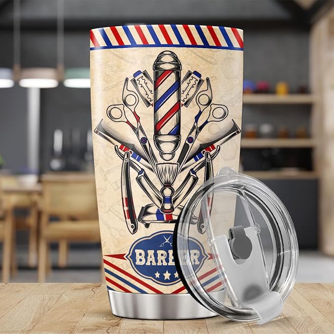 Personalized Photo Coffee Tumbler Barber Hair Stylist Travel Mug With Lid Custom Name Appreciation Birthday Gifts For Teens Men Boys Coworkers Insulated Cup Cold Steel Tumblers