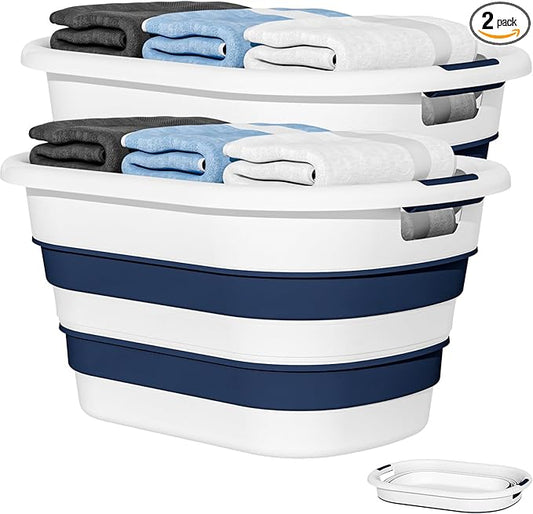 43L(11.5Gallon) Collapsible Laundry Baskets plastic, Pop Up Laundry hamper/Storage Container, Foldable Laundry Basket with Large Capacity,Sturdy,Space Saver (Blue, 2 Packs)