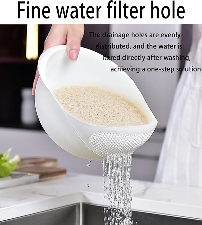 2-in-1 Rice Colander, Vegetable and Fruit Cleaning Filter Basket, 2Piece Sturdy and Easy-To-Use Food Grade Kitchen Tool Accessories (white, large+small)