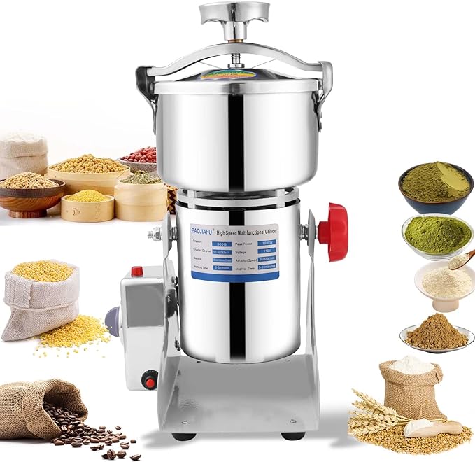 Electric Grain Mill 1800W Superfine Powder Grinder Dry Grinder Machine 36000r/min High-speed Grain Mill 270° swingable Dry Material Grinding Machine Stainless Steel Pulverizer 800g