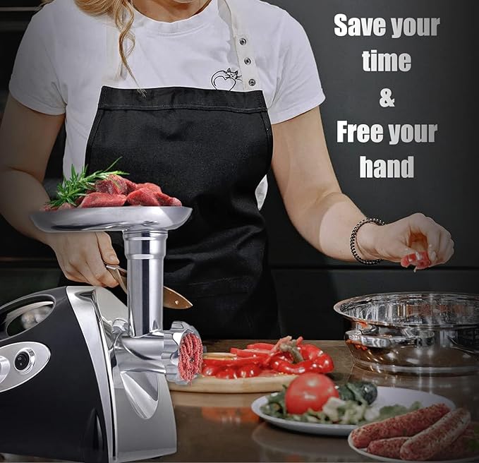 VNIMTI Electric Meat Grinder Mincer Machine,Heavy Duty Meat Grinders 2800W,Sausage Maker with Blade,3 Plates,Sausage Stuffer Tube and Kubbe Kit for Home Kitchen Use (2800W-Black)