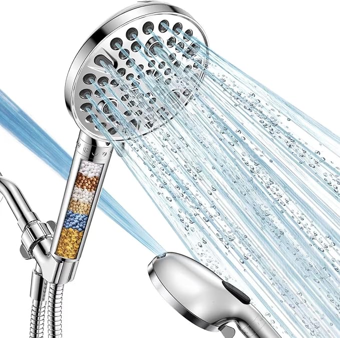 MakeFit Handheld Shower Head with Filter - High Pressure Shower Head with 10 Spray Modes, Hard Water Softener Showerhead with Hose, Bracket and Shower Filters to Remove Chlorine and Heavy Metals
