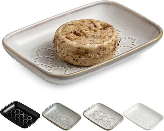 Gomakren Soap Dish for Shower, Christmas Ceramic Soap Dishes for Bar Soap Sponge, Shower Soap Holder Saver Tray for Bathroom Kitchen Sink, Easy to Clean, Beige