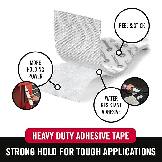 VELCRO Brand Heavy Duty Tape | 12 Foot Roll | Strong Sticky Back Adhesive Holds up to 10 lbs | Industrial Strength Fasteners for Indoor or Outdoor Use | 1-1/2in Width, White (VEL-30837-USA)