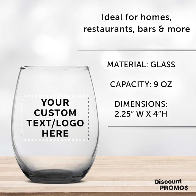 DISCOUNT PROMOS Custom Stemless Wine Glass 9 oz. Set of 10/50/100, Personalized Bulk Pack - Great for Wedding Favors, Bachelorette Party Decorations, Party Favors - Black