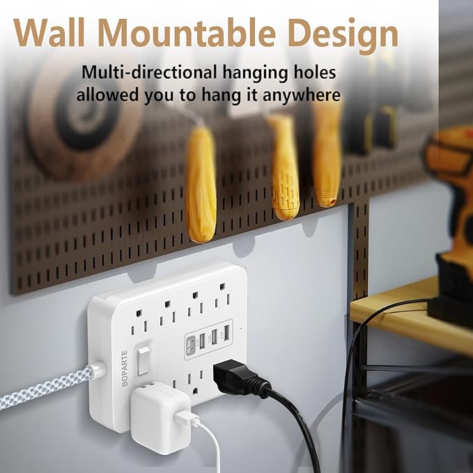 Surge Protector Power Strip, 10 Ft Extension Cord with PD 30W USB C Port, 8 AC Outlets and 3 USB A Ports for Home, Office, Dorm Essentials, 1700 Joules, White