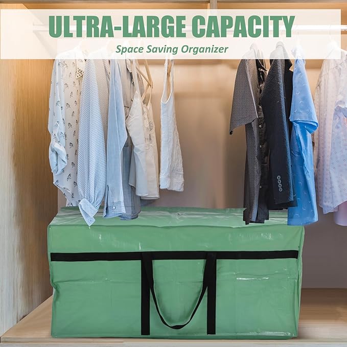 4 Pcs 66 Gallon Large Moving Bags with Zipper and Handles Foldable Storage Duffle Bags Heavy Duty Extra Large Totes for College Dorm Travel Clothes Blankets Bedding Moving (Teal)