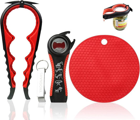 4 Pieces Jar Opener Multi Function Bottle Opener Kit Can Opener with Non Slip Gripper Pad