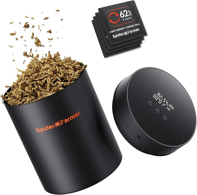 Spider Farmer New Auto-Cure Smart Jar, 2L Portable Vacuum Seal Container with 4 x 62% Humidity Packs, Curing Jar Airtight Storage for Herbs, Mushrooms, Coffee, Spices, Flowers