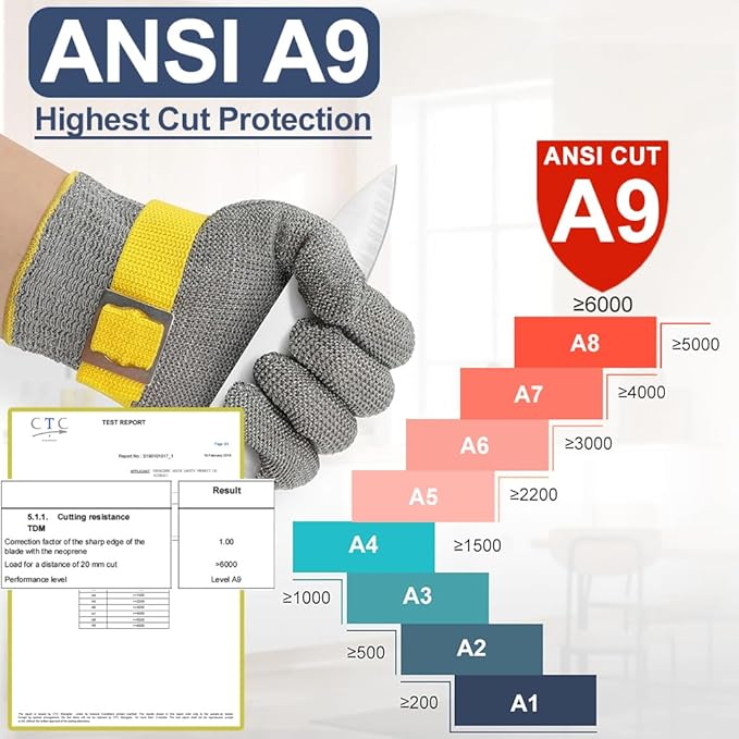Dowellife ANSI A9 Cut Resistant Glove Food Grade, Stainless Steel Mesh Metal Knife Cutting Glove for Butcher Meat Cutting Oyster Shucking Kitchen Mandoline Chef Slicing Fish Fillet (Small-12 Pcs)