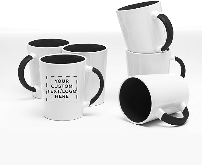 Custom Ceramic Latte Coffee Mugs by Albany 13 oz. Set of 100, Personalized Bulk Pack - Perfect for Coffee, Tea, Espresso, Hot Cocoa, Other Beverages - Black
