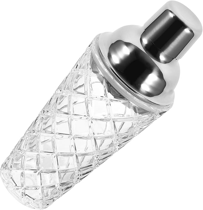 Glass Cocktail Shaker with Stainless Steel Lid Transparent Hand Shaker for Mixing Cocktails Milk Tea and Beverages Bar Tool with Stylish Pineapple Texture Cap for Home Bartenders