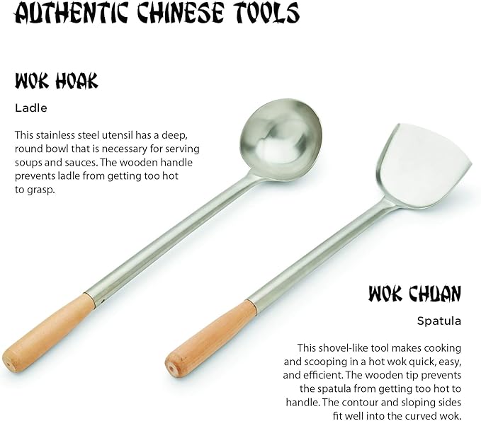 Fox Run Spatula & Ladle Wok Tool Set, 16.5-17.5 inches, Stainless Steel