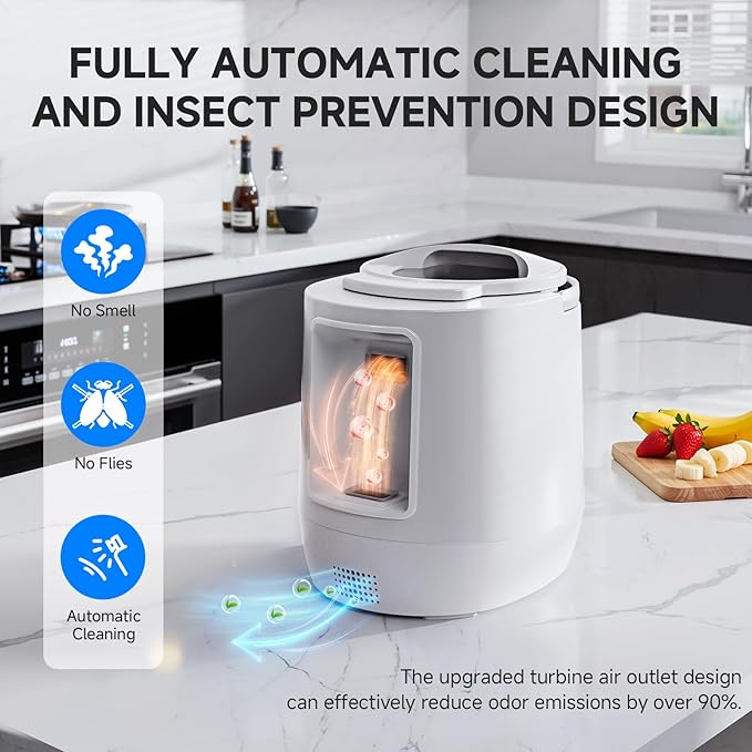 AMZCHEF Electric Composter for Kitchen, 4L Countertop Compost Bin Machine - Fast 4-Hour Food Waste to Fertilizer, Odorless Auto-Cleaning Quiet Eco-Friendly Home Composting for Indoor Use