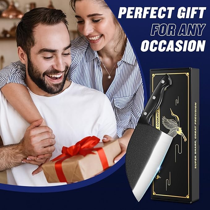 SSGP Forging Serbian Chef Knife, 7.2 Inch Kitchen Chef Knives Full Tang High Carbon Steel Butcher Cleaver, Thanksgiving Christmas Gifts for Men Women