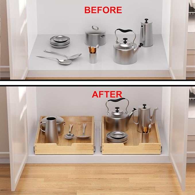 Wood Pull Out Cabinet Organizer 20" W x 21" D, Heavy-Duty Sliding Drawers for Inside Cabinets Storage and Organization for Kitchen, Pantry, Bathroom