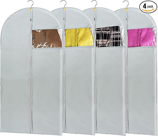 50" Dress Bag with Clear Window - Clothes Cover for Hanging - Foldable Long Garment Bags for Travel and Storage - 24'' x 50''/4 Pack