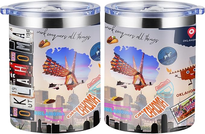 12oz Coffee Mug Oklahoma State Insulated Coffee Cups, United States Map Travel Mug Landmark, Birthday Gifts Cute Mugs with Lid and Straw Gifts for Mom