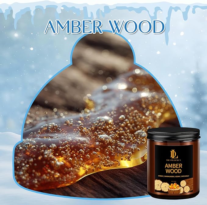 Winter Candle Amber Wood Scented, Natural Soy Candles for Home Scented, 7oz Holiday Candle with 50hr Burn Time, Aromatherapy Candles Winter Holiday Gifts for Women Men