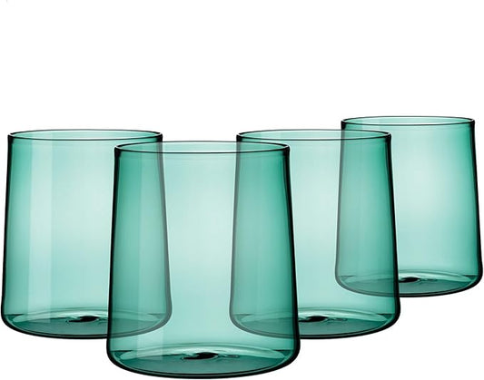 Emerald Green Glass Tumbler Set of 4 – 16.5 oz Borosilicate Drinkware – Durable, Lead-Free, Dishwasher Safe – Unique Colored Glasses for Any Drink