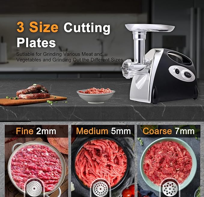 VNIMTI Electric Meat Grinder Mincer Machine,Heavy Duty Meat Grinders 2800W,Sausage Maker with Blade,3 Plates,Sausage Stuffer Tube and Kubbe Kit for Home Kitchen Use (2800W-Black)