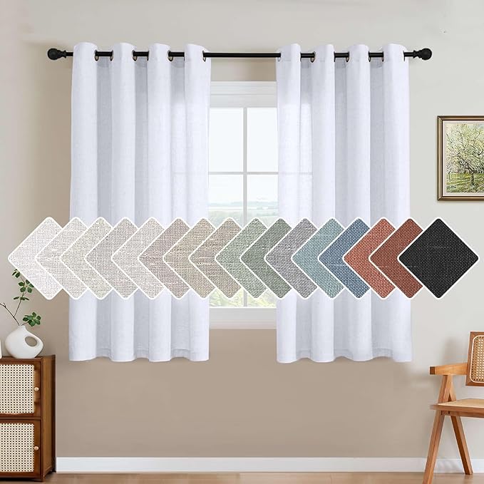 H.VERSAILTEX Elegant Natural Linen Blended Energy Efficient Light Filtering Linen Textured Curtains/Nickel Grommet Window Treatments Panels/Drapes (Set of 2, White, 52"W x 54"L)